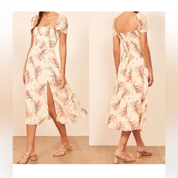 Reformation Floral Midi Dress in Cream and Pink - Picture 2 of 15
